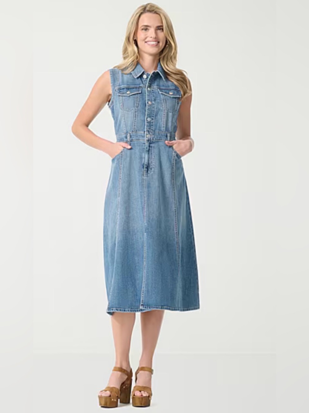 Jessica Simpson Blue Denim Midi Dress Size Small